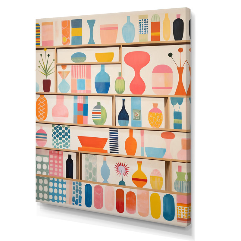 «Pink Mid Century Playful Patterns IV», reproduction d'art sur toile abstraite, H 20 po x l 12 po x P 1 po, Toile tendue