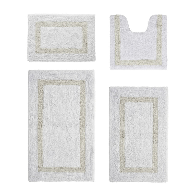 Arth Premium 100% Cotton 2370 GSM 4-Piece Bath Rug Set OEKO-TEX® Certified, Ultra Plush Tufted Bathroom Mats, Super Absorbent, Reversible, Machine Washable, Spa-Like Comfort, White/Ivory