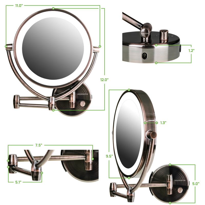 MLW45 Flat Wall Mirror, Antique Brass, 10X