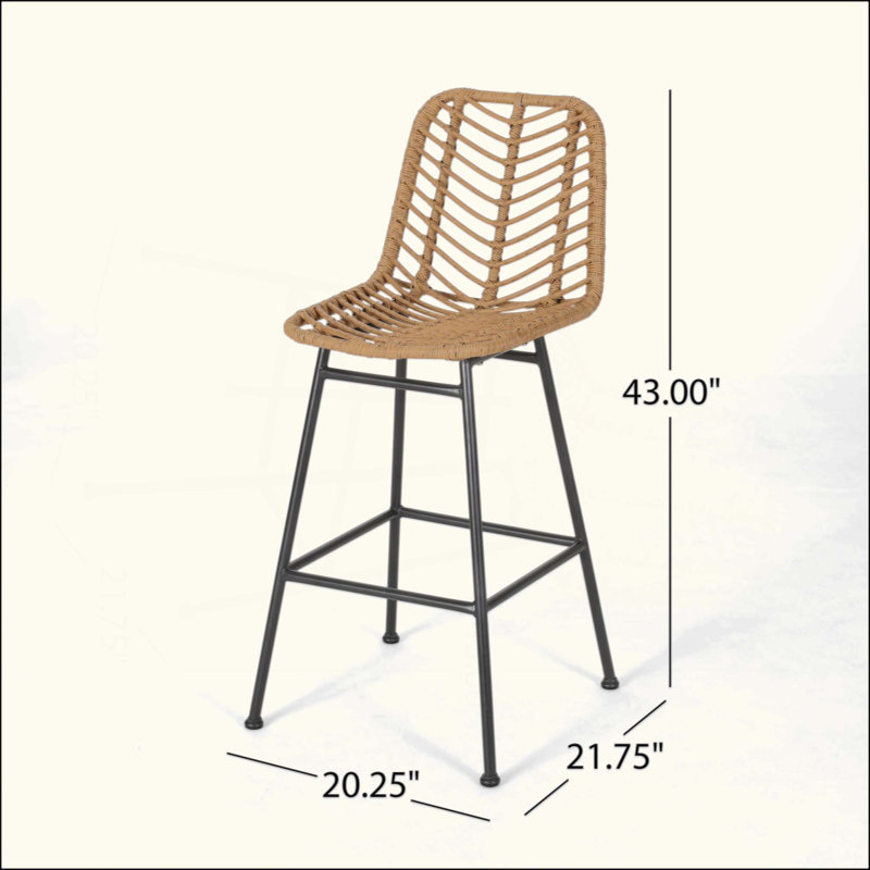 Tabourets de bar d'extérieur en osier (ensemble de 2) avec structure en rotin durable et en métal, pour les barres de jardin modernes