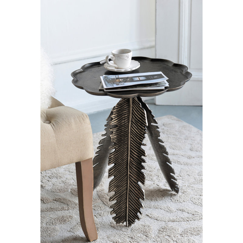 Table d'appoint en aluminium avec motif de feuille de beauté et de grâce argent antique