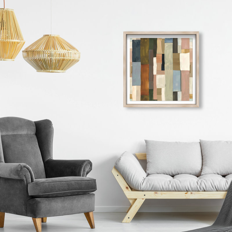 Beige Blocks II Shadowbox Abstract Print by Oliver Gal, Black Frame, 12 x 12, 21.5"H x 21.5"W, Natural Oak Frame