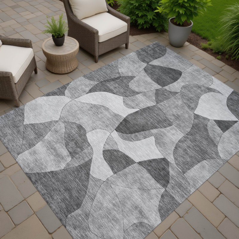 Tapis abstrait lavable à la machine intérieur / extérieur ACN2814, Gris, 5 pi x 7 pi 6 po
