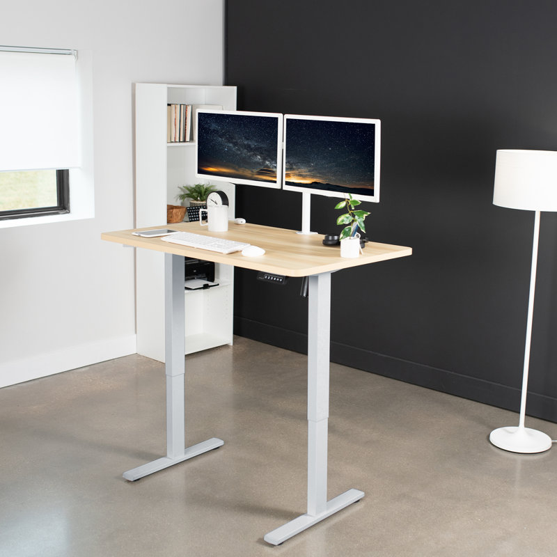 VIVO Single Motor Electric Desk with Push Button Memory Controller, Light Wood/Gray, 48.5" H x 48" W x 30" D