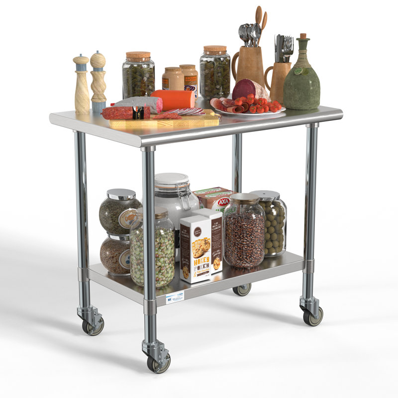 36" Stainless Steel Height-Adjustable Workbench with Wheels