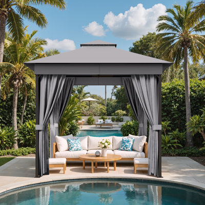 8 Ft. W x 8 Ft. D Soft Top Steel Patio Gazebo with 2-Tier Canopy and Zippered Mesh Netting for Outdoor, Patio, Garden, and Backyard Activities