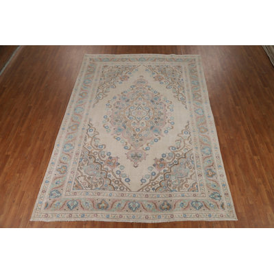 Ivory Wool Medallion Traditional  Area Rug 8x11
