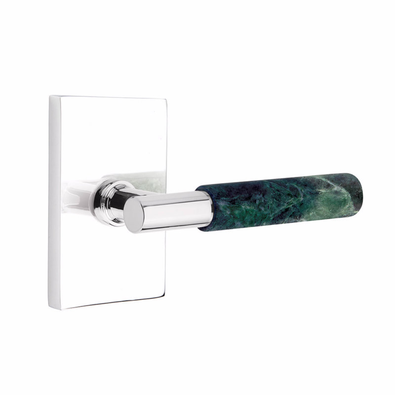 Ensemble de leviers d'intimité Emtek Select, moderne Rosette, tige en T, poignée en marbre vert, l 5,875 po x L 5,875 po