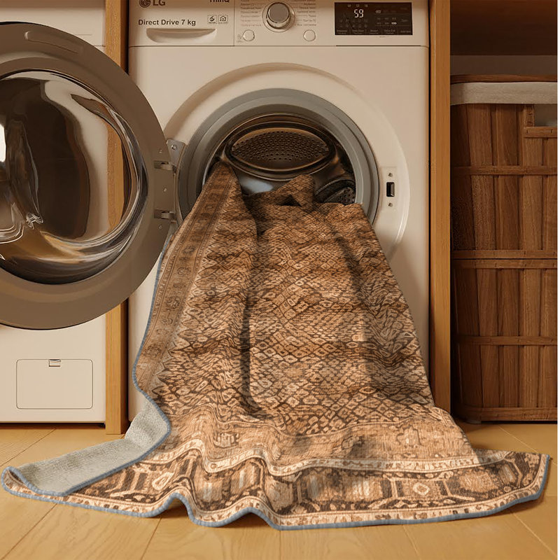 Machine Washable Persian Brown Area Rug, Round 5'