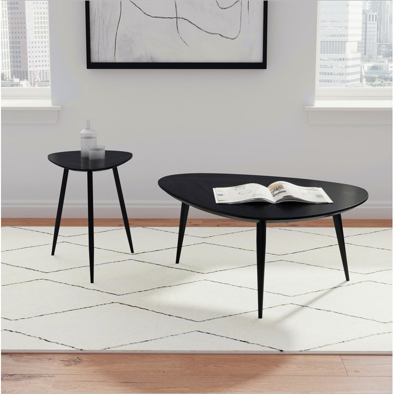 Triangular Solid Wood Coffee Table, Black