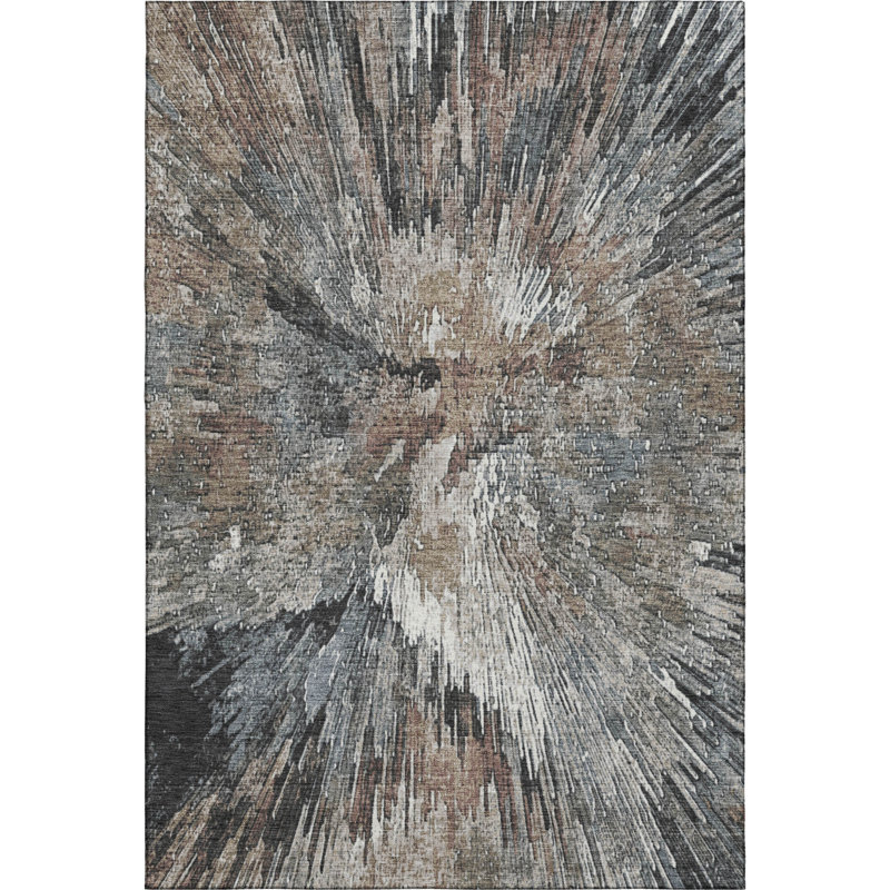 Premium Machine Washable Mayfield AMF2283 Abstract Rug, 9' x 12', Brown