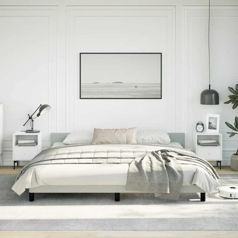 Maecie vidaXL Velvet Platform Bed Frame, No Box Spring Needed/No Mattress , Light Gray, King