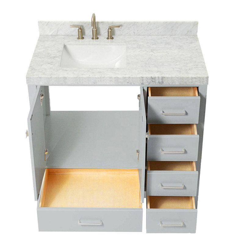 Meuble-lavabo simple 42 po avec comptoir Cambridge, Gauche, Forme rectangulaire, Gris / Nickel brossé