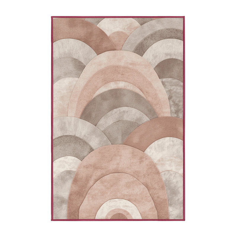Soft Plush Fellman Easter Modern & Contemporary Abstract Area Rug in Beige – Rose Binding, 3x5