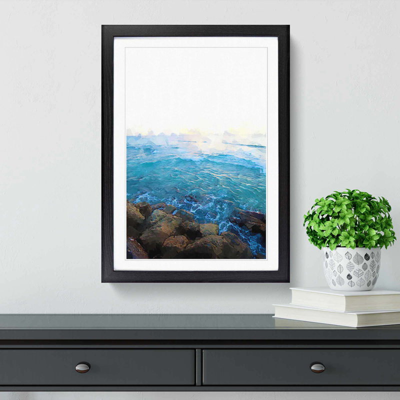 Barbados Seascape in Abstract - Picture Frame Graphic Art Print, 65cm H x 48cm W x 2cm D, Black Framed