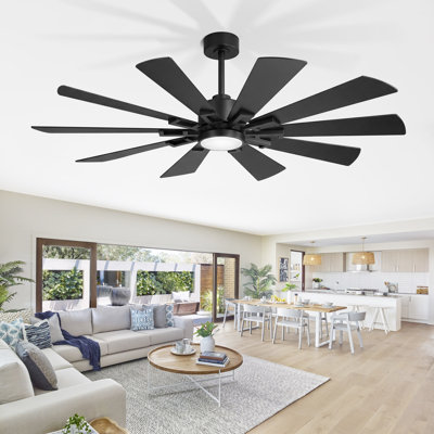 72” Large Ceiling Fan with Light and Remote, 10-Blade Indoor Fan with Quiet Reversible DC Motor, 3CCT LED for Large Living Rooms