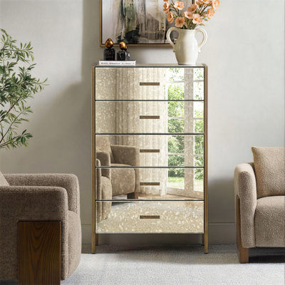 Commode haute 5 tiroirs avec miroir Antiqued