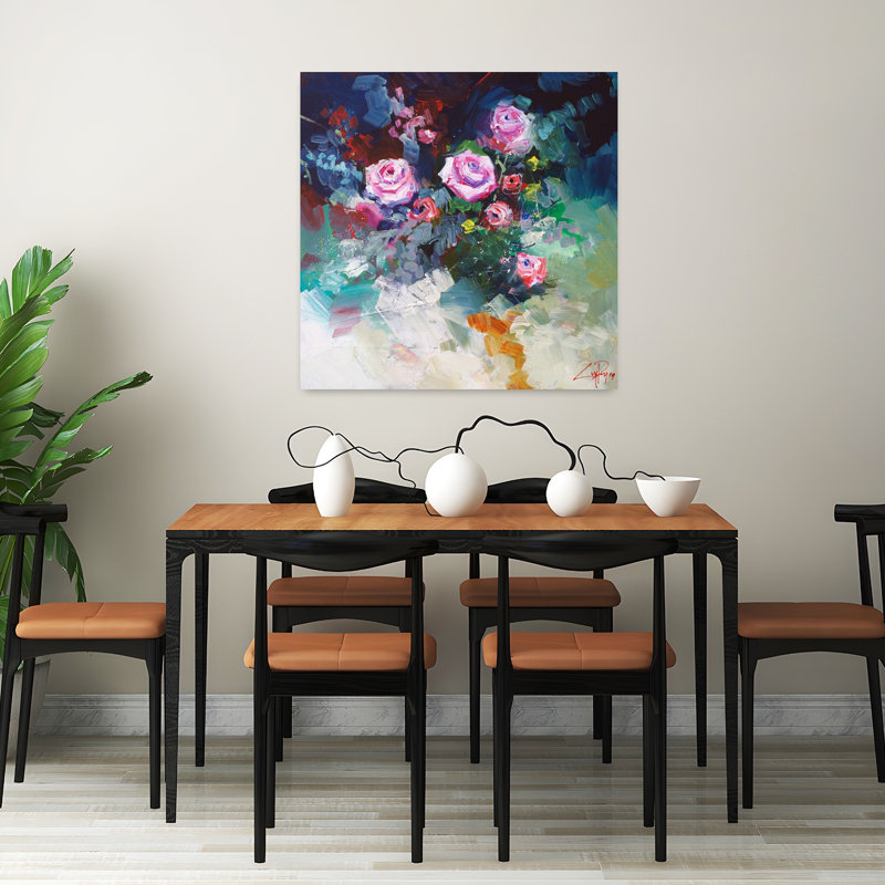 Roses, art contemporain abstrait, H 32 po x l 32 po