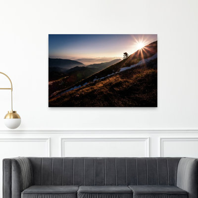 «Golden Hour Mountain Biking Abstract Contemporary Mountain», reproduction d'art murale