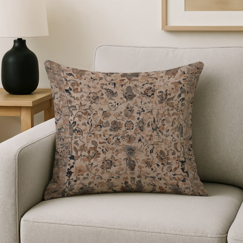 Coussin décoratif intérieur et extérieur Modern, Gris floral, Carré 20 po