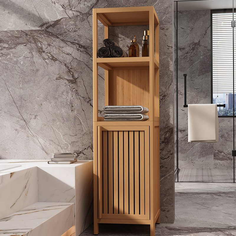 Armoire de rangement multifonctionnelle en bambou pour salle de bain