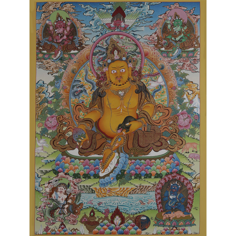 Peinture de haute qualité Kuber Thangka (Brocadeless Thangka) | Or pur 24 carats avec peinture acrylique