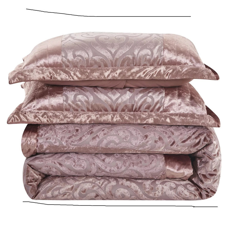 Wanston Velvet Bedspread with Pillow Shams Included, Super King Bedspread+ 2 Standard Shams, Pink