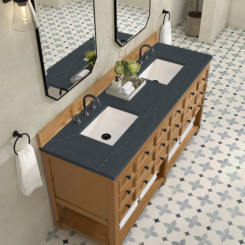 Malibu 72'' W Double Vanity, Amber Birch, Charcoal Soapstone, Widespread