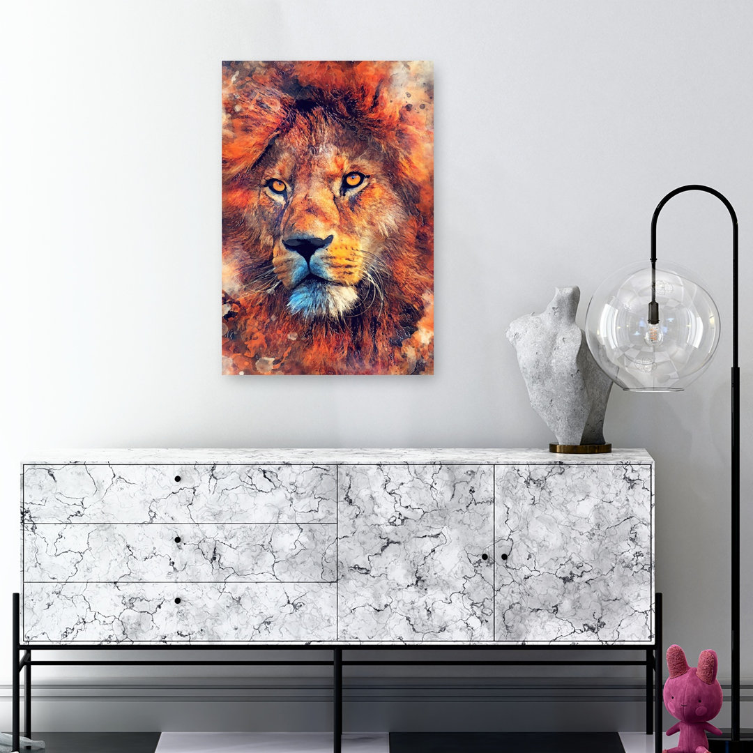 Fierce Lion Watercolor Contemporary Cat Lion Animal Nature Wall Art Print