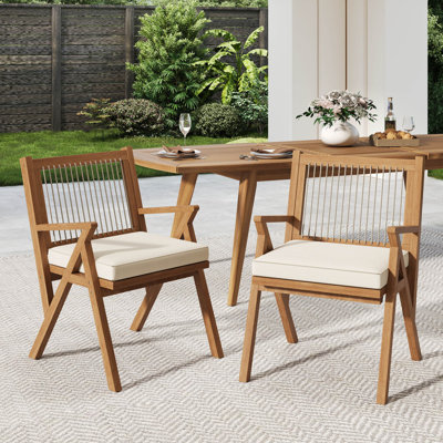 Chaises de patio en bois d'acacia avec coussins (ensemble de 2)