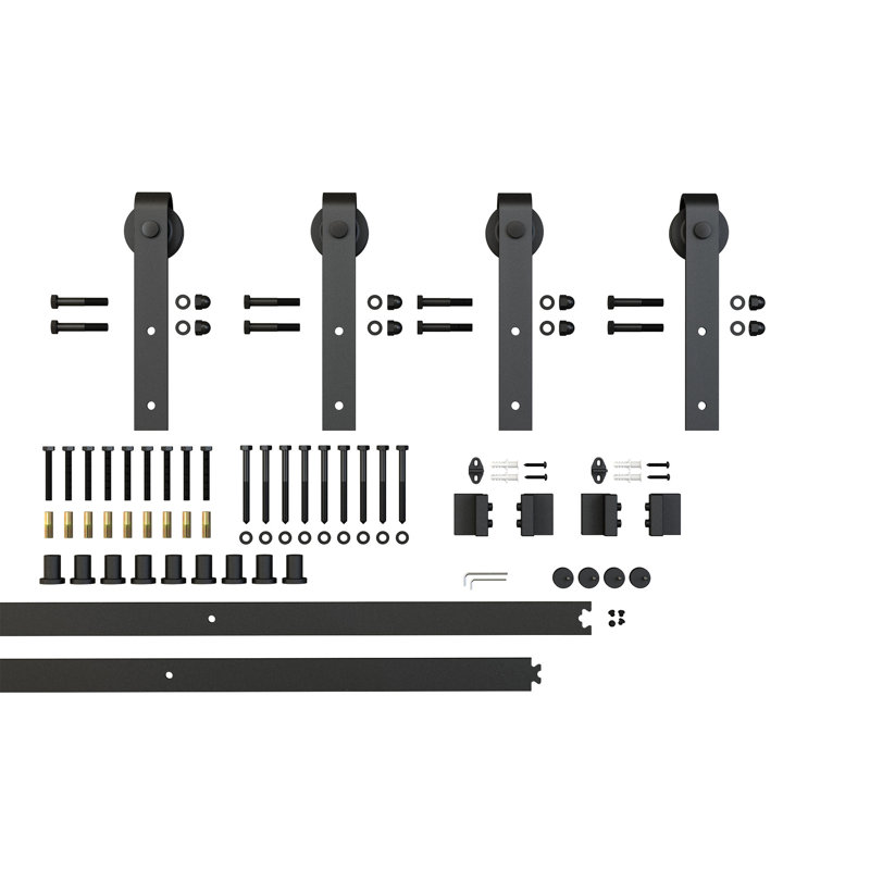 Black Solid Steel Sliding Barn Door Hardware Kit
