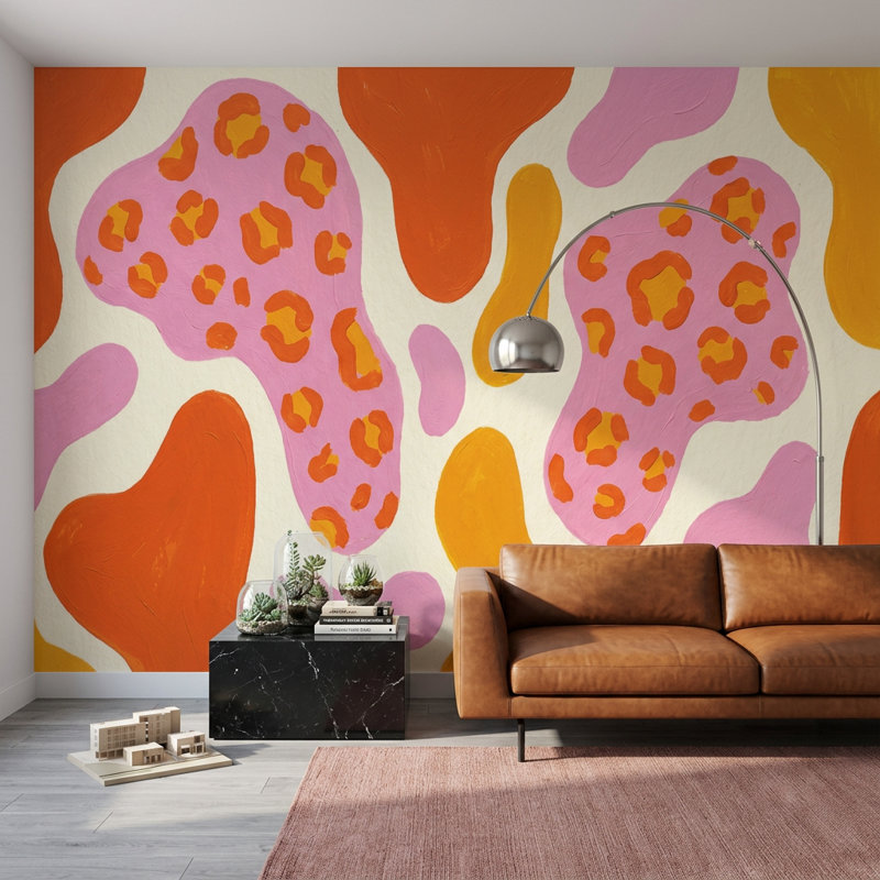 Abstrait imprimé léopard abstrait imprimé animalier peint à la main, 200 po x 120 po, Peler et coller