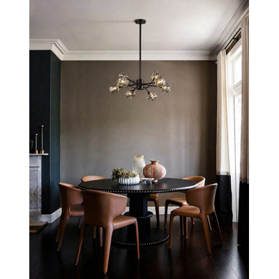 Lustre 12 lumières en chrome avec abat-jour en cristal transparent