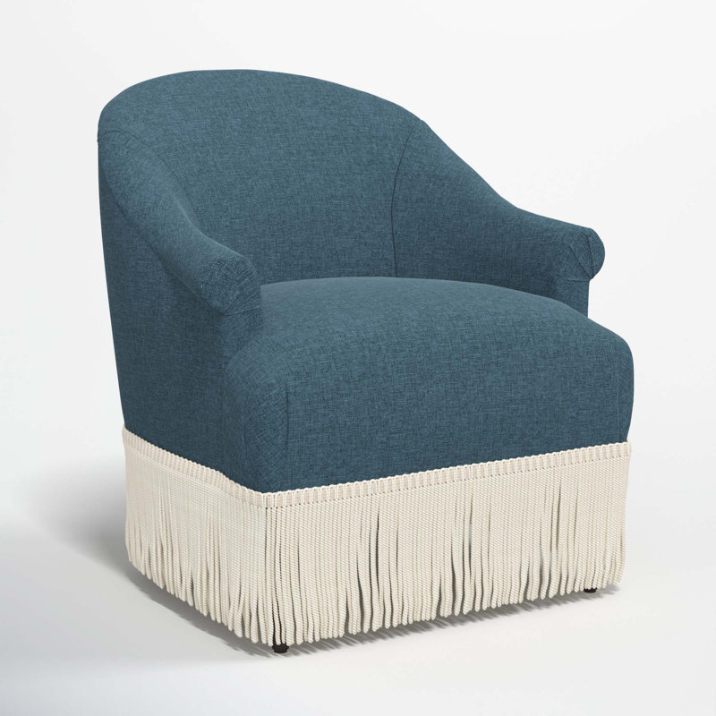 Fauteuil à oreilles Callie, Lin texturé bleu marine Zuma, Ivoire