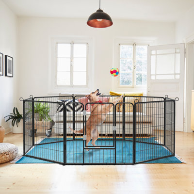 Heavy Duty Metal Dog Playpen for Outdoor,8 Panels 24""/32""/40"" Height Rustproof Pet Fence with Doors -  BOSSIN, W32-PLAP-BLK