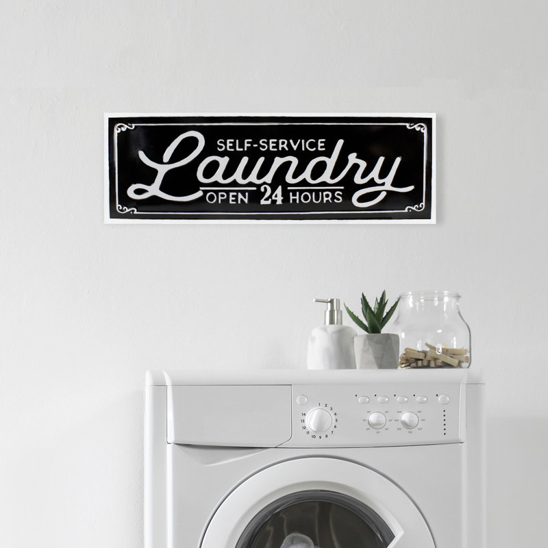 Décoration murale en métal 36 "Noir et blanc" Laundry "