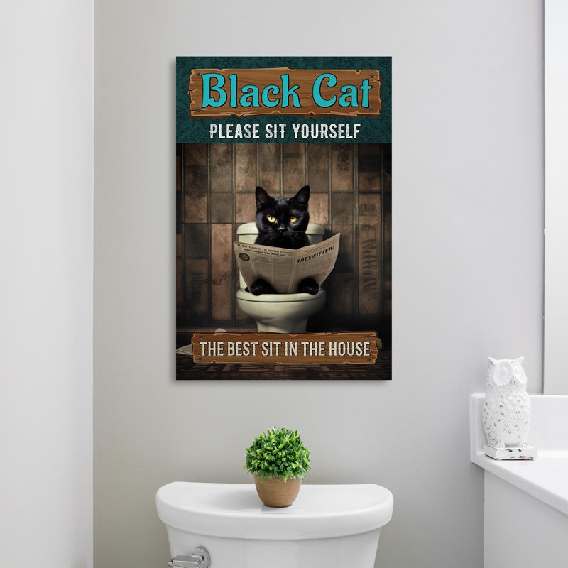 «Black Cat Veuillez vous asseoir sur toile», impression, H 36 po x l 24 po x P 1,25 po