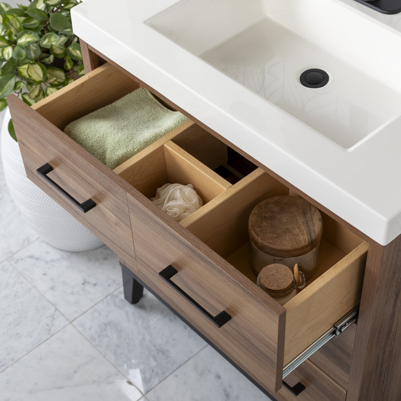 30.5" Single Bathroom Vanity with Cultured Marble Vanity Top, Caramel Mist