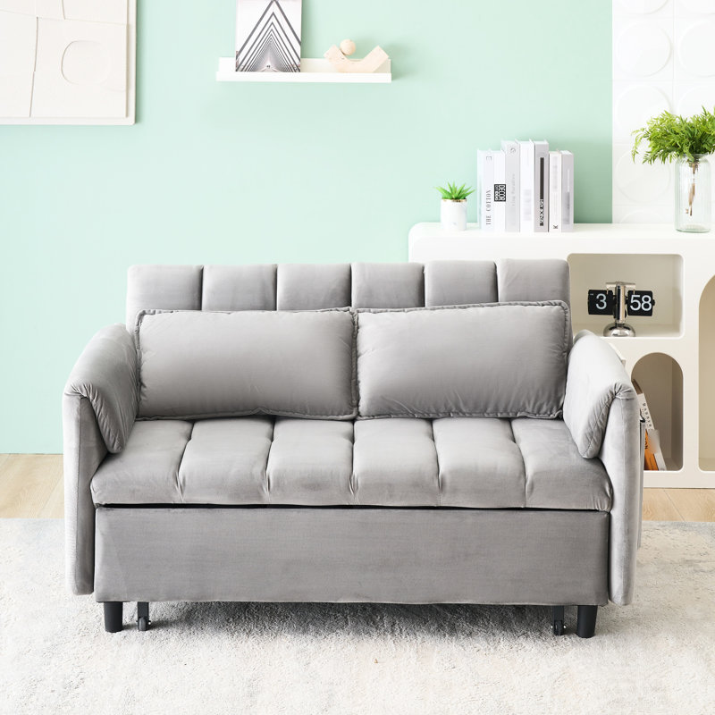 52 po gris avec fonction escamotable, conception moderne, pour le salon et le lit en velours confortable pour les invités 52 po, coussin convertible 3 en 1