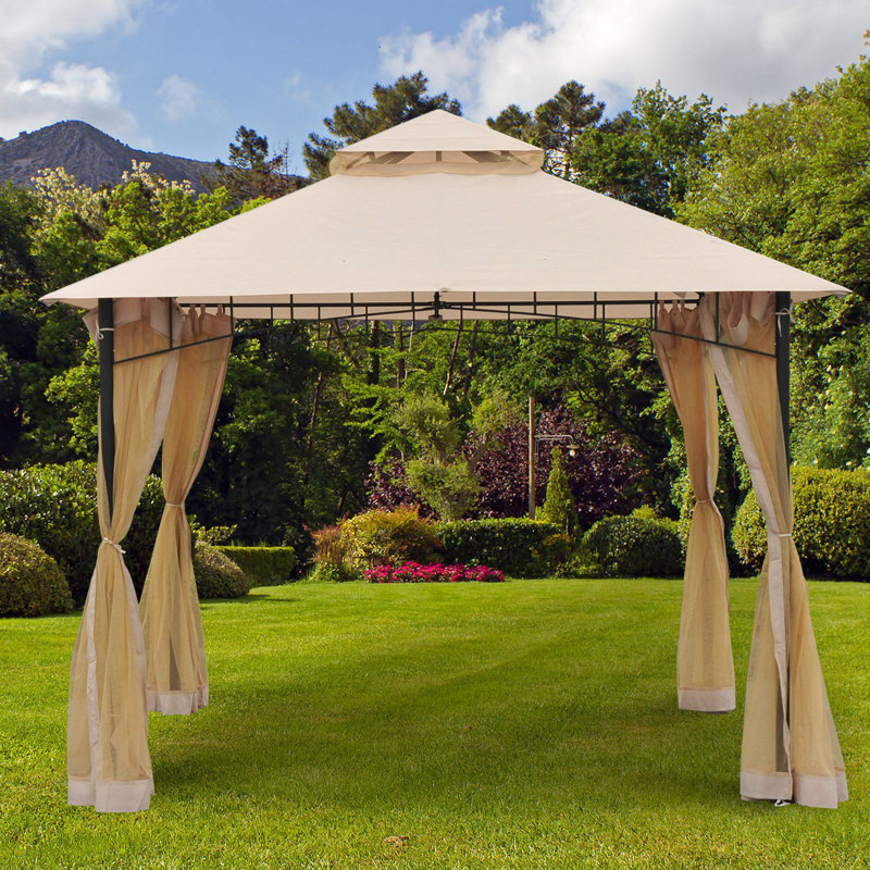 Beige Outdoor Patio Gazebo Canopy Tent with Mesh Sidewalls