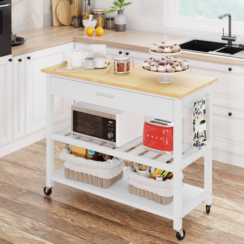 Aresha Wood Kitchen Island, White