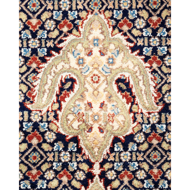 Tapis oriental bleu noué à la main One-of-a-Kind