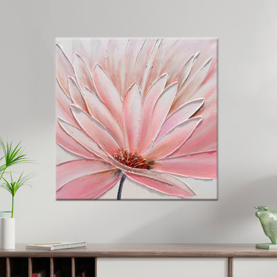 Printed Canvas: Elegant Pink Flower Modern Circle Wall Art,1P Wrapped Canvas