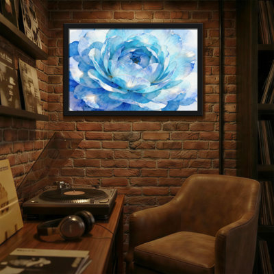 Plantes et fleurs, aquarelle bleue, motif floral rose