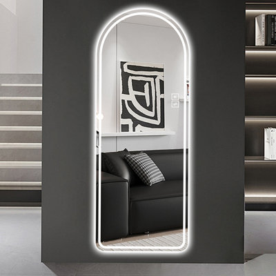 Miroir pleine longueur de 65 po x 21 po à DEL, à intensité variable, haute définition et antidéflagrant, debout ou fixé au mur