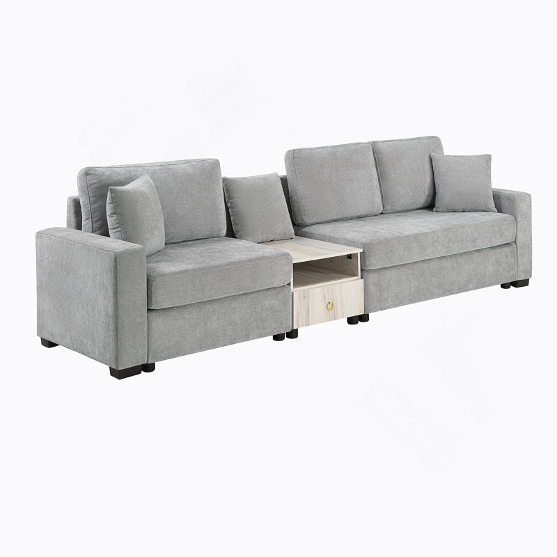 Canapé modulaire 3 places 111,8 po avec accoudoirs de rangement et console centrale pour le salon, Gris