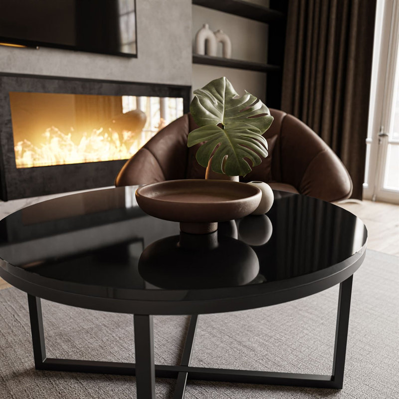 Elona Cross Legs Coffee Table, Black, Black High Gloss