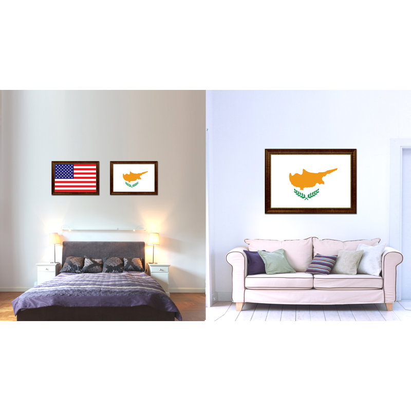 Impression sur toile « cyprus country flag », H 15 po x l 21 po x P 1 po, Encadrement brun