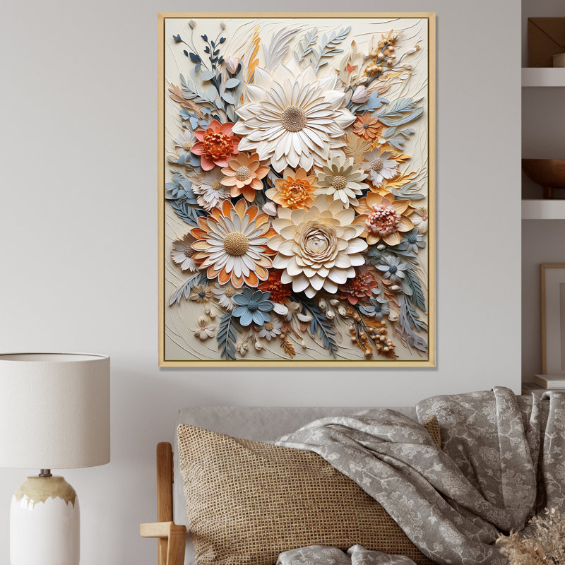 Couronne botanique beige «Unity» sur toile, Cadre naturel flottant, H 44 po x l 34 po x P 1,5 po