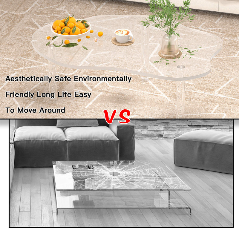 Jesamine 39'' Acrylic Cloud Shape Coffee Table, With 3 Bubble Legs, For Home Decor